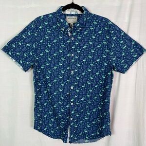 Heritage Navy Flamingo Pattern Short Sleeve Button Up Shirt Med